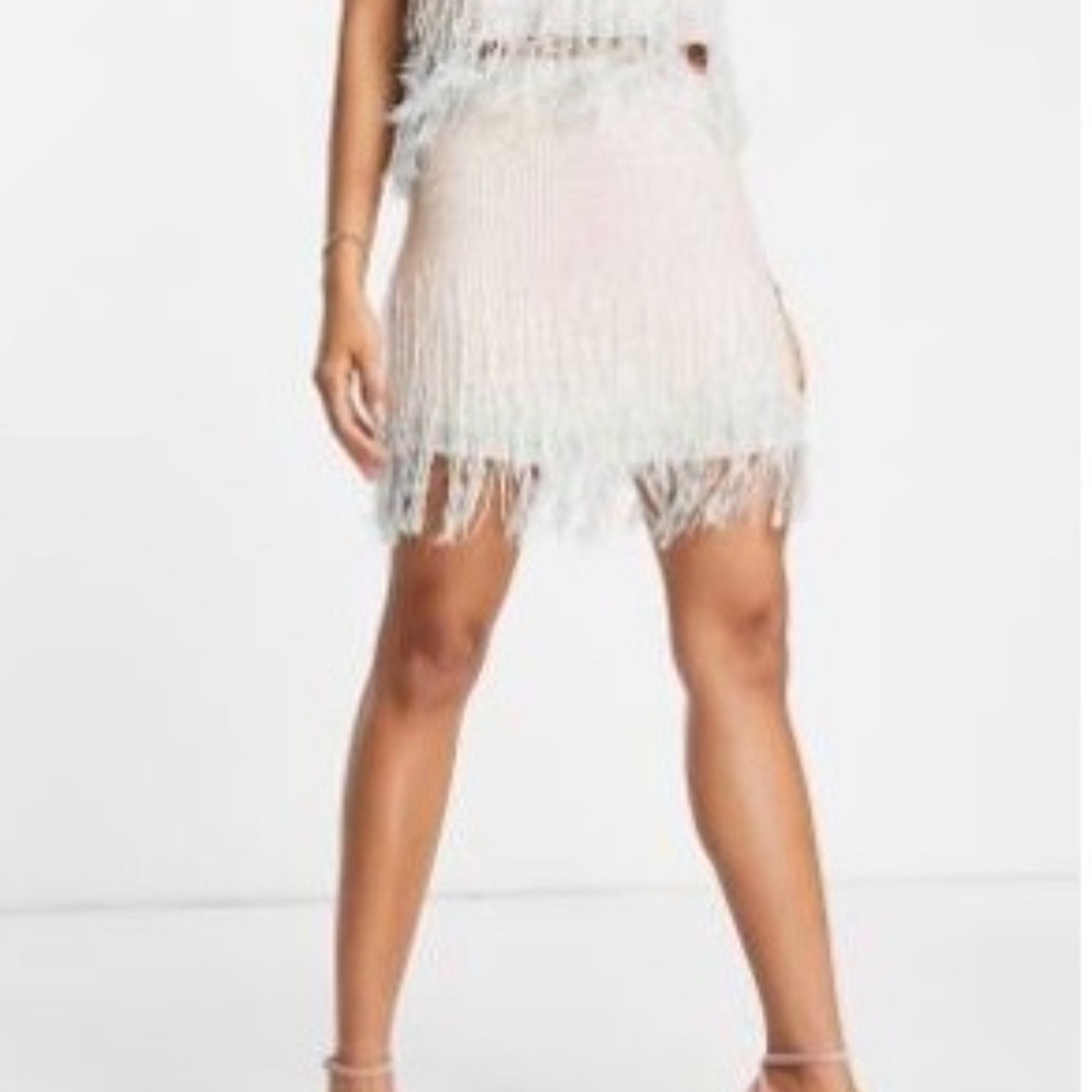 NWT Fringe Sequin Mini Skirt - Cream